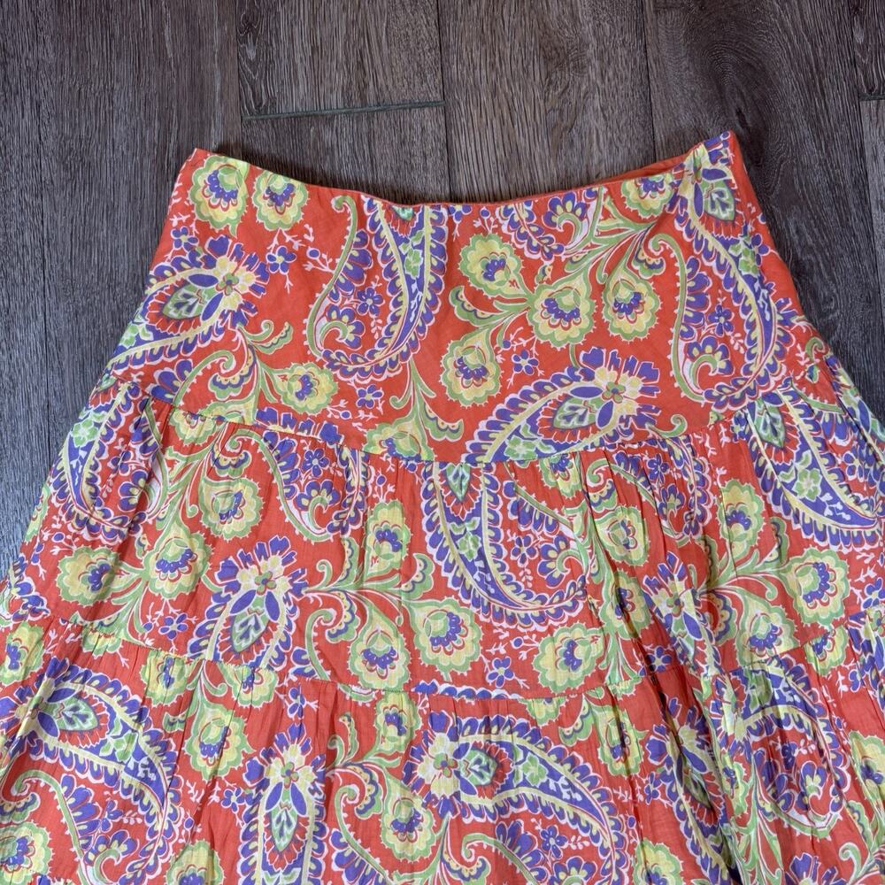 Ralph Lauren Orange Paisley Tiered Maxi Full Skirt Women's Boho Cottagecore SZ M - Picture 10 of 12